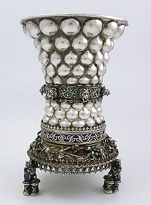 German 800 silver vase Lazarus Posen lions lapis lazuli enamel